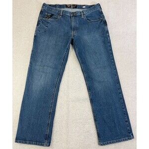 Ariat Rebar M4 Jeans Relaxed Bootcut Men's 38x32 (Fits 38x31) Stretch Blue Denim